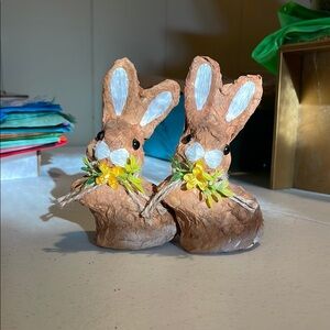 Adorable Brown Bunny Figurines with Yellow Accents